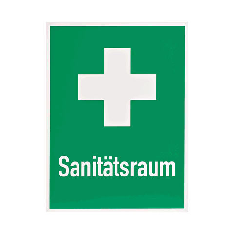 Rettungszeichen 400 x 300 mm Erste-Hilfe-Kreuz - Beschriftung Sanitätsraum